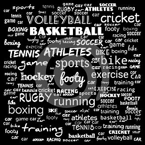 All sports word cloud collage background illustration