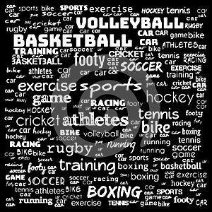 All sports word cloud hobbies background illustration