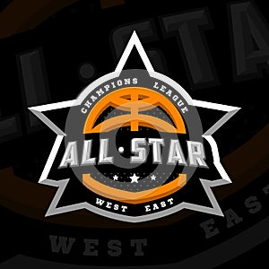All star basketball, sports logo, emblem on a dark background. Vector illustration.