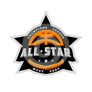 All star basketball, sports logo, emblem. Vector illustration.