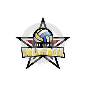 All star for volleyball emblem logo design