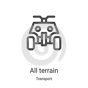 all terrain icon vector from transport collection. Thin line all terrain outline icon vector illustration. Linear symbol for use