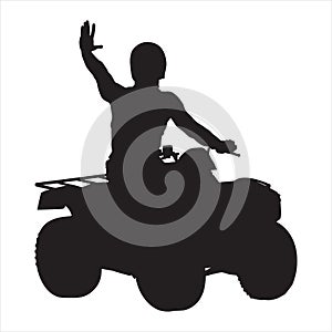 All terrain vehicle rider black silhouette, vector illustration