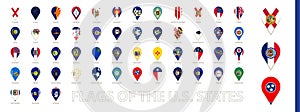 All  US State flags sorted alphabetically. Vertical pin icon