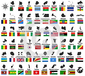 All vector high detailed maps and flags of African countries arranged in alphabetical order