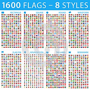 All World Flags - Big Set. Different styles. Vector Flat Icons