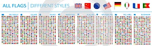 All World Flags - Big Set. Different styles. Vector Flat Icons