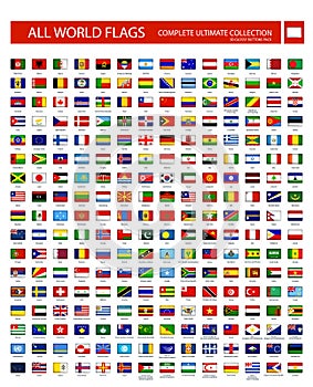 All World Flags round rectangle 3D glossy button icons isolated white