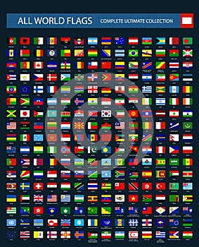 All World Flags Round Rectangle Buttons Flat Design Vector Icon Pack