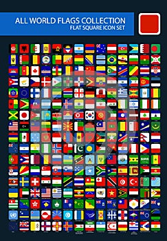 All World Flags rounded square simple vector isolated on black