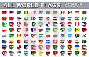 All world flags - vector set of flat grunge icons. Part 2 of 2