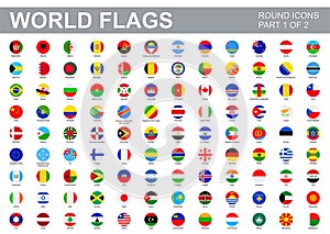 All world flags - vector set of round flat icons. Part 1 of 2