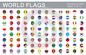 All world flags - vector set of round flat icons. Part 2 of 2