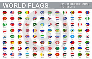 All world flags - vector set of speech bubble icons. Part 2 of 2