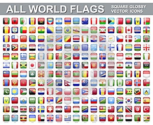 All world flags - vector set of square icons. Flags of all countries