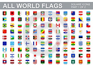 All world flags - vector set of square icons. Part 1 of 2