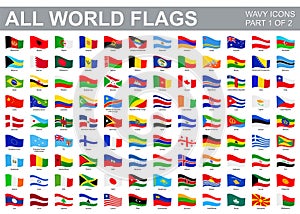 All world flags - vector set of waveform flat icons. Part 1 of 2