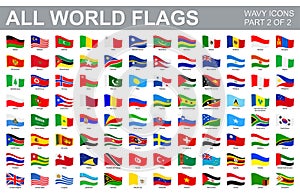 All world flags - vector set of waveform flat icons. Part 2 of 2