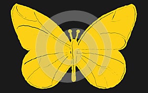 An all yellow butterfly silhouette shape against a black backdrop