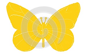 An all yellow butterfly silhouette shape against a white backdrop