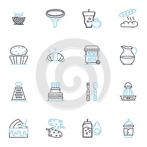 All-you-can-eat restaurant linear icons set. Buffet, Unlimited, Feast, Gluttony, Overindulgence, Variety, Selection line