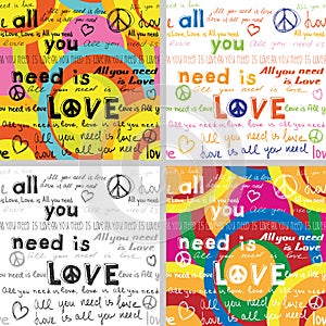 All You Need Is Love (Set of 4 Seamless Backgrounds with Hand Written Text)