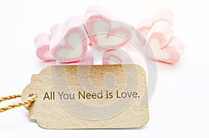 All you need is love wording paper tag with Marshmallow heart sh