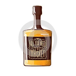 All you need is whiskey vector concept illustration. vector funky whiskey or bourbon bottle isolated on white and funny