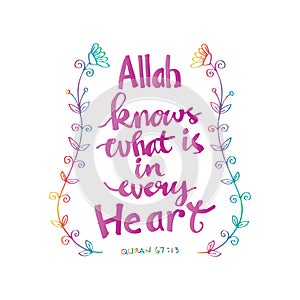 Allah knows what is in every heart. Islamic quran quotes