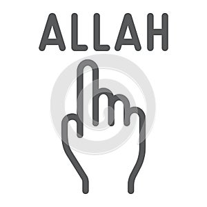 Allah is one line icon, religion and islam, pointer hand sign, vector graphics, a linear pattern on a white background.