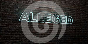 ALLEGED -Realistic Neon Sign on Brick Wall background - 3D rendered royalty free stock image