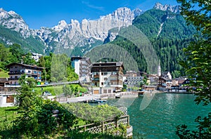 Alleghe, Belluno,italy: a charming mountain village located in a unique natural setting overlooking its fascinating lake , in the