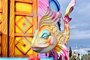 Allegorical float depicting a colorful fish