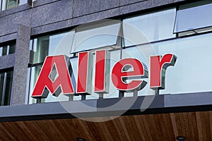 Aller logo on headquarters. Aller Media is the leading publisher of magazines and newspapers in the Nordic region