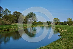 The aller river near Wienhausen Abbey in Lower Saxony