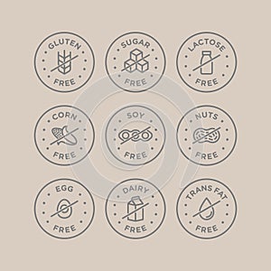 Allergen free icons set. Vector illustration