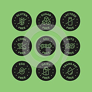 Allergen free icons set. Vector illustration