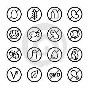 Allergens and diets icon set