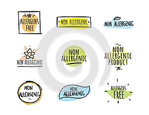 Allergens free, non allergenic vector labels. photo
