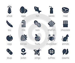 Allergens icon set in glyph style