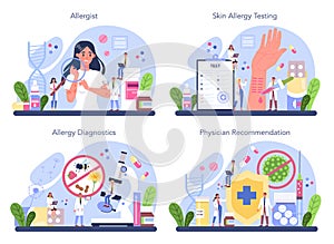 Allergist concept set. Disease with allergy symptom, medical allergology