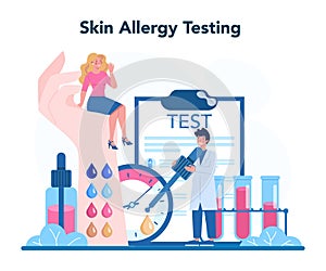 Allergist. Skin allergy testing. Disease with allergy symptom