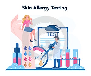 Allergist. Skin allergy testing. Disease with allergy symptom photo