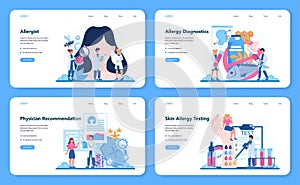 Allergist web banner or landing page set. Disease with allergy