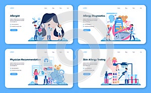 Allergist web banner or landing page set. Disease with allergy photo