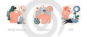 Allergy emergency help abstract concept vector illustrations.