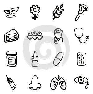 Allergy or Hypersensitivity Icons Freehand