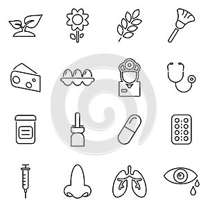 Allergy or Hypersensitivity Icons Thin Line Vector Illustration Set