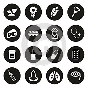 Allergy or Hypersensitivity Icons White On Black Circle