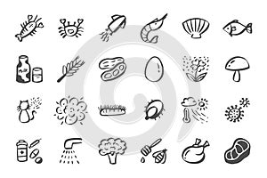 Allergy Icon Set Hand drawn doodle icons